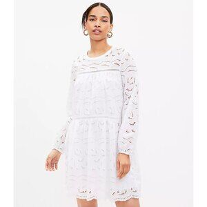 Ann Taylor LOFT Petite Eyelet Long Sleeve Swing Dress SP
